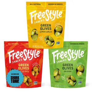 Freestyle Snacks Olive Snack Packs Variety Pack 3 Pack 4oz As Seen on Shark Tank Pitted Green Olives 3 Flavors Greece All Natural Keto Friendly Snack