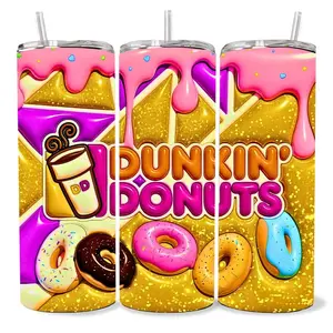 Dunkin Donuts 3D 20 oz Tumbler - BPA Free, stainless steel, Leak proof, durable, with clear lid