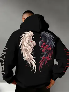 Men's Autumn Winter Demon Angel Wing Hoodie, Soft Cotton Fabric, Comfortable and Warm, Casual Style, Fall & Winter Wear
