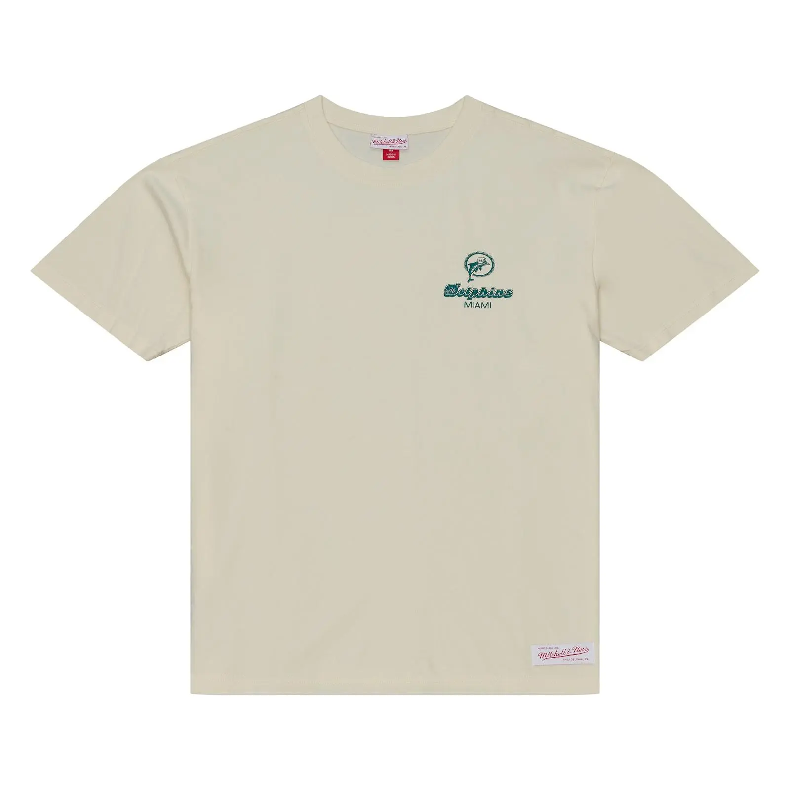 Miami Dolphins Cream Core Essentials T-Shirt NFL Throwback Tee Graphic Vintage Fan Gear Mitchell & Ness