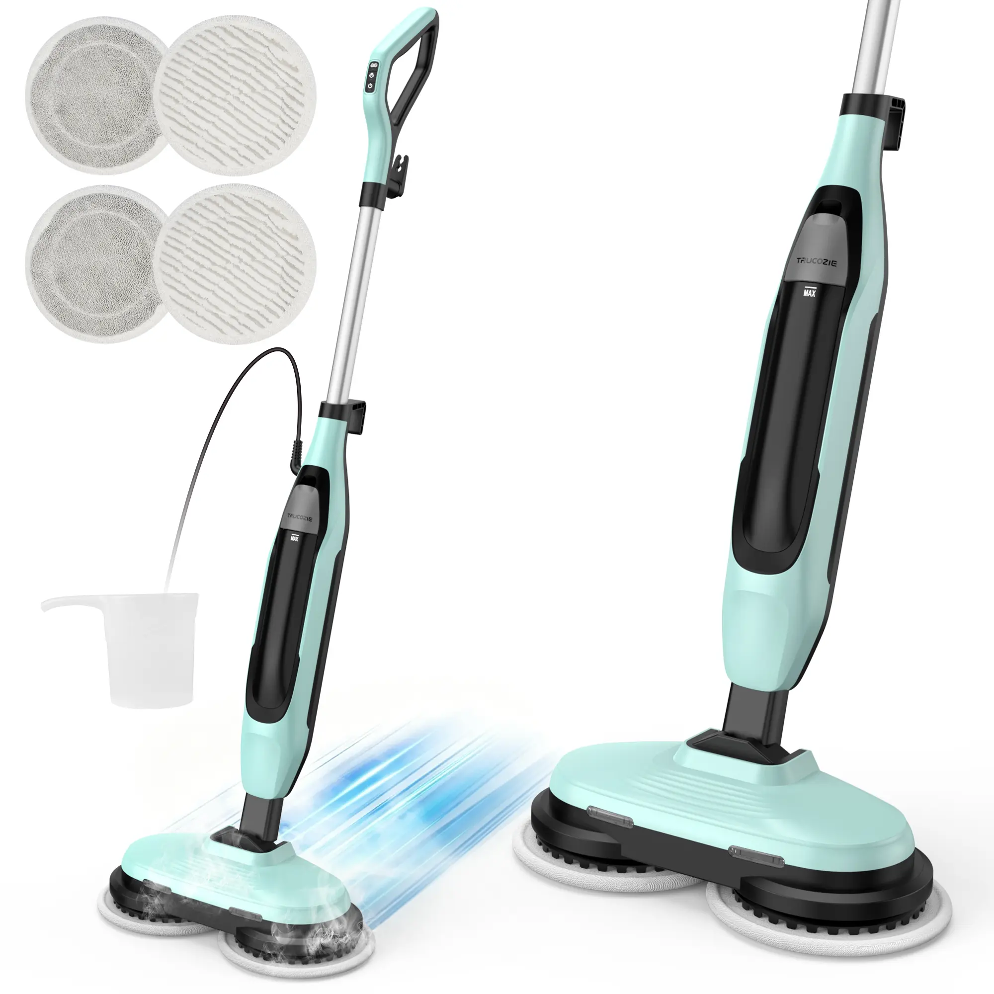 【2026 New Arrivals】Trucozie Electric Steam Rotating Spin Mop Scrubber, 230°F Smartsteam Sanitizing Antibacterial Cleaning Supplies, 2000RPM High-Speed Upright Hardwood Mop with Fingertip Control, LED Lights for Kitchen Pet Stains