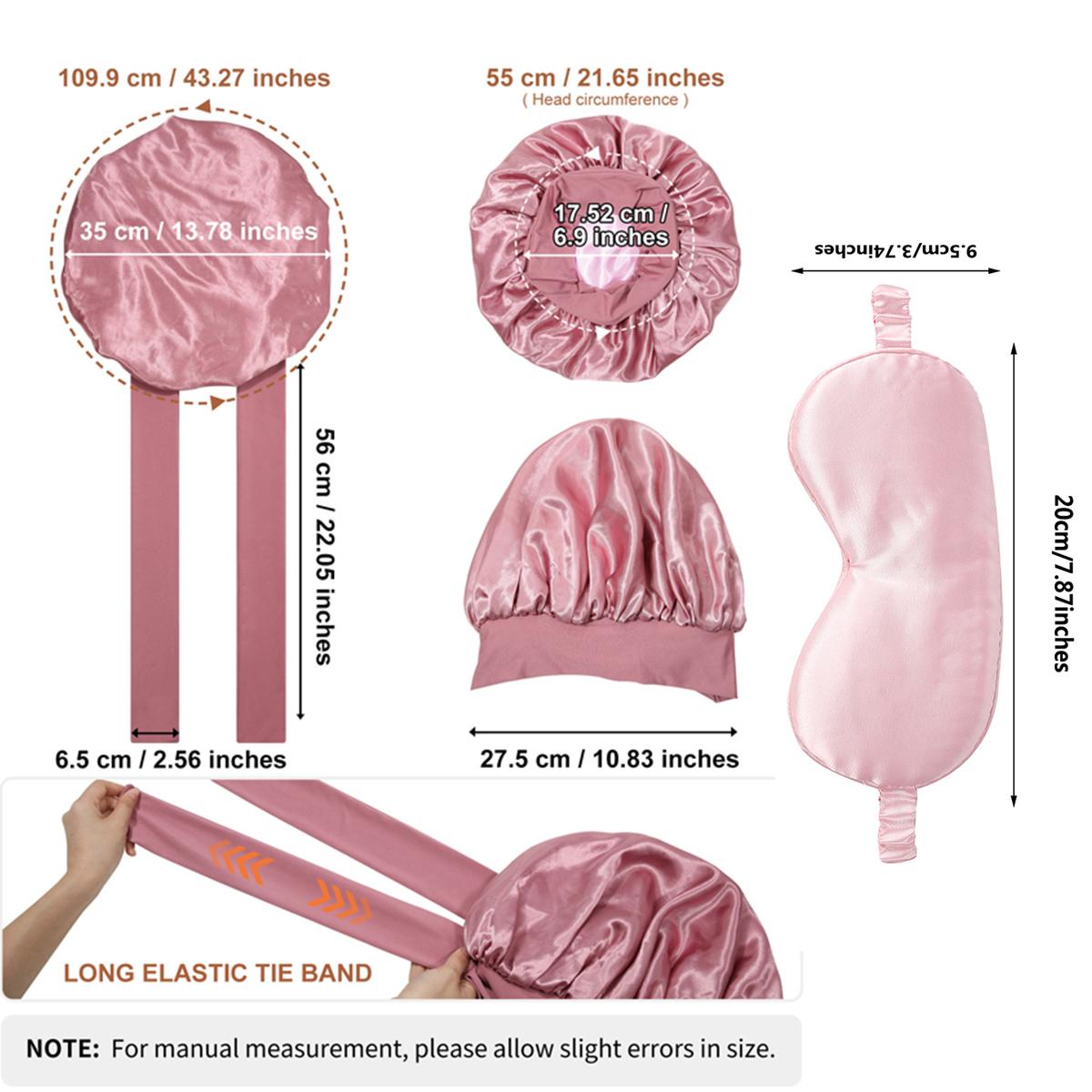 AWAYTR Satin Bonnet for Women Silk-Like Bonnets for Sleeping Curly Hair Bonnets with Tie Band Double Layer Sleep Cap and Eye Mask 2Pcs/Set TikTokShopBlackFriday