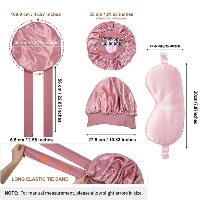 AWAYTR Satin Bonnet for Women Silk-Like Bonnets for Sleeping Curly Hair Bonnets with Tie Band Double Layer Sleep Cap and Eye Mask 2Pcs/Set TikTokShopBlackFriday