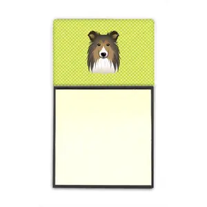 212 MAIN Checkerboard Lime Green Sheltie Refillable Sticky Note Holder, 3x3 In. Postit Note Dispenser, Stationary Organizer Holder, Table Organizers, Work Accessories