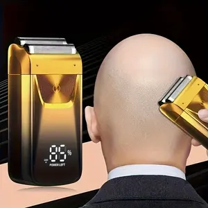 Men's Electric Razor, Aluminum Foil Razor for Men, Body Hair Trimmer, Electric Shaver, Bald Hair Clippers, LED Display & Rechargeable, Boy's Gift, Father's Day Gift Golden Color