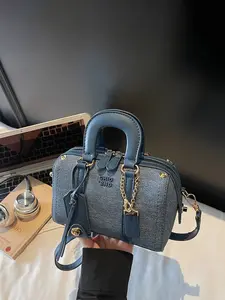 1pc Ladies' mini Boston carrying crossbody bag, casual denim style paired with leather trim for exquisite pendants, suitable for daily travel, dating, and gift giving as a must-have for ladies