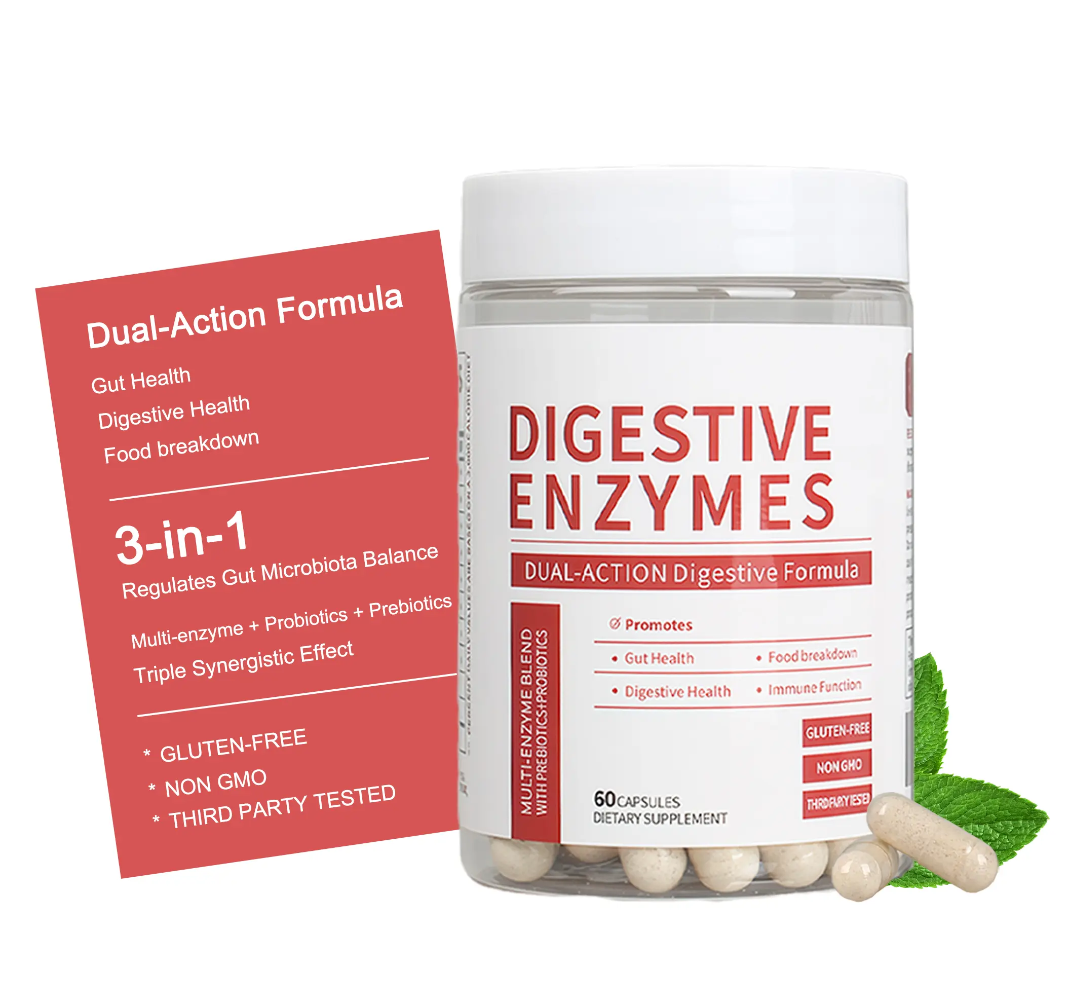 ESUNM Digestive Enzymes Capsules - Multi Enzymes, Probiotics & Prebiotics - 60ct for Gut Health & Bloating Relief - Dual-Action Digestive Support - Edible - Organic Prebiotics & Probiotics - Gluten-Free - Non-GMO - Third Party Tested - Dietary, Healthcare