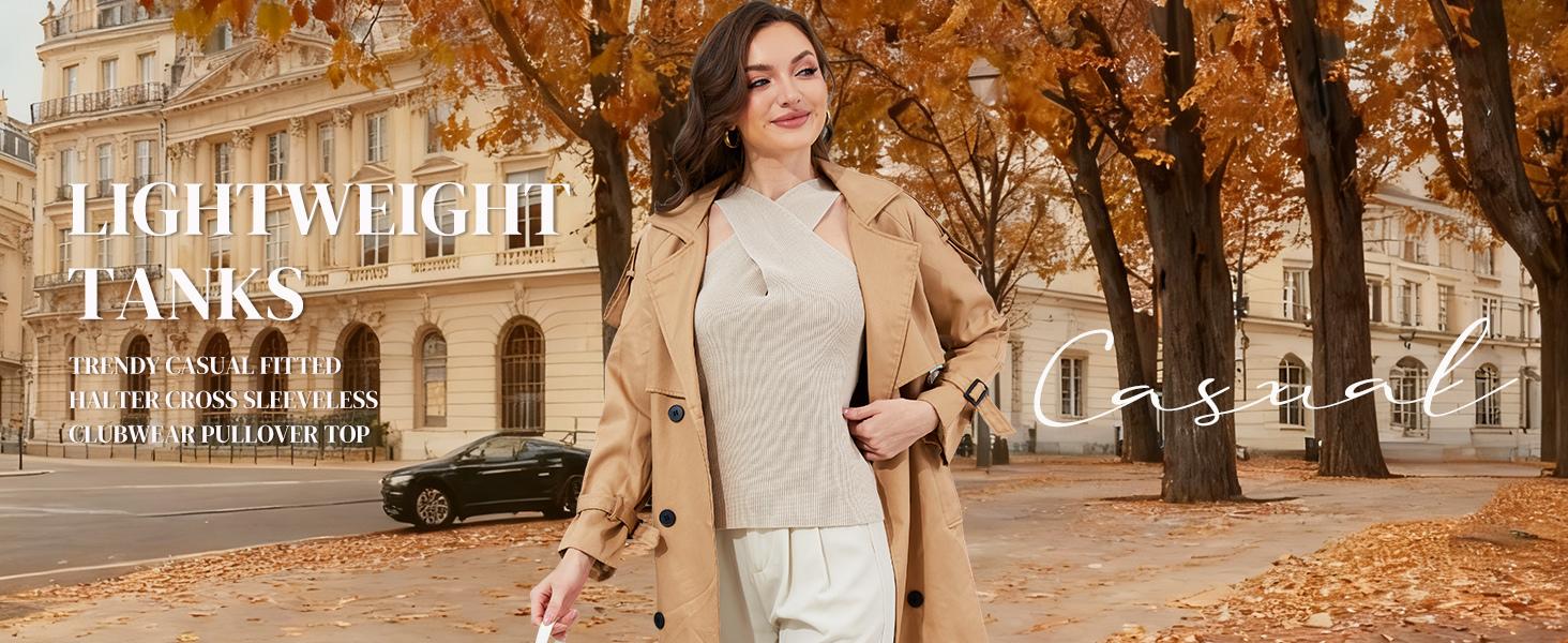 YeeZaa Women's Halter Tank Top Knit Cross Over Collar Sleeveless Solid Color Casual 2026 Spring Summer Blouse Knit Tank Vest