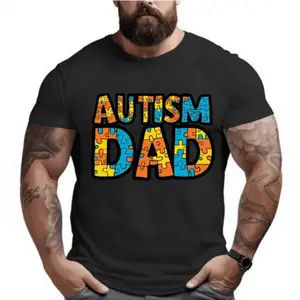 Autism Dad T-Shirt – Bold Colorful Puzzle Letter Design, Proud Autism Father Shirt, Autism Awareness & Acceptance Gift for Dads