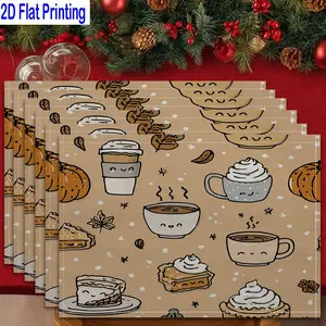 1PC/4Pcs/6Pcs 2D Flat Printed Cute Pie Coffee Fall Season Table Mats, Placemats, Heat-resistant Kitchen Table Mats, Home Restaurant Table Mats, Outdoor Picnic Table Cloth Mats, Etc