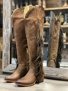 JUANY BB CRAZY AJEADO BROWN FRINGE COWGIRL BOOTS – WOMEN’S WESTERN KNEE-HIGH BOOTS