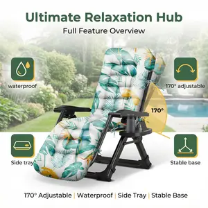 Outdoor Patio Lounge Chair Cushion, Waterproof Chaise Lounge Chair Cushion for Outdoor Indoor Furniture, Soft Thickened Zero Gravity Chair Cushions with Ties, 66x21x4 Inches，Yellow Greenleaf