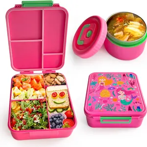 Kidz Bento Leakproof Lunch Box with Soup Thermo, 4 Compartment Leak Proof, Insulated Food Jar for Travel & Picnic, Durable Meal Container, Reusable Snack Box