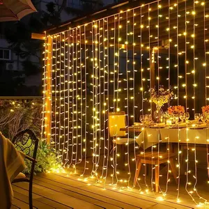 [New deal] - 300 LED Curtain Lights, Plug in Fairy Curtain Lights for Bedroom, Christmas Hanging String Lights Outdoor for Window Backdrop Wall Wedding Patio Indoor Dorm Party Decor, Warm White