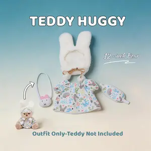 TEDDY HUGGY Cute Teddy Bear Series - Dreamy Rabbit Sleep Dress Set Paired with a Cute Teddy Bear - 12 Inches Tall - Soft Plush Toy with Movable Joints - The Perfect Gift for Any Age.