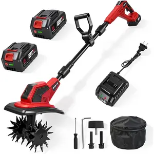 Cordless Tiller for Gardening, 360RPM Electric Garden Tiller with 2x4.0Ah  & Charger, 9.5In Tilling Width and 6.7In Depth Garden Rototiller Cultivator for Lawn, Gardening, Soil Cultivation