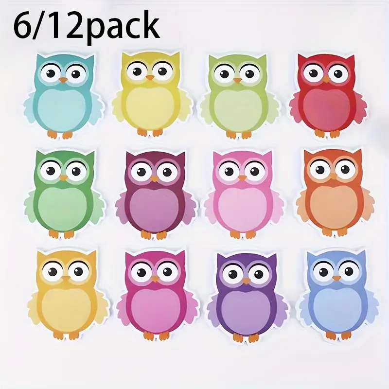 Owl Sticky Notes Set, Office Supplies, 6/12 Pack Self-Adhesive Notepads, Cute Animal-Themed Reminder Sheets for Organizing & Note-Taking