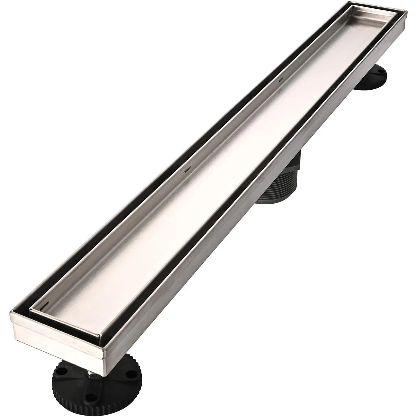 Linear Shower Floor Drain, 24 Inch Brushed Nickel 304 Stainless Steel Bathroom Drains Kit, Rectangular Shower Trench Drain with Reversable Tile-in Pattern Drain Cover & Hair Catcher