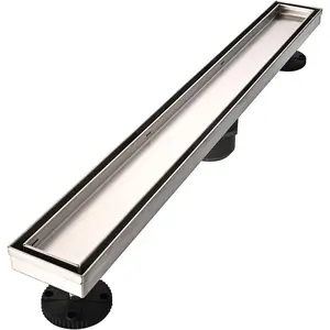 Linear Shower Floor Drain, 24 Inch Brushed Nickel 304 Stainless Steel Bathroom Drains Kit, Rectangular Shower Trench Drain with Reversable Tile-in Pattern Drain Cover & Hair Catcher