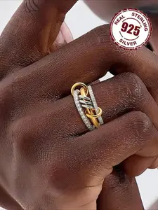 S925 Sterling Silver Interlocked Stackable Rings for Women, Mixed Thumb Ring, Non Tarnish Multi Link Connected Ring, Women Fidget Rings for Anxiety