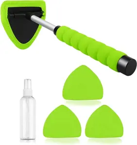 Windshield Cleaning Tool, Microfiber Car Window Cleaner with 4 Reusable and Washable Microfiber Pads and Extendable Handle