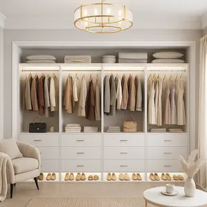 24" Wood Wardrobe with 3 Drawers, 600lb Capacity Freestanding Wardrobe Organizer, Anti-Tip Kit Included, for Bedroom Storage, in White/Black/White Oak/Grey