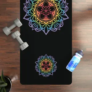 Black with Rainbow Mandalas Yoga Mat