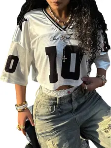 Y2K San Francisco 10 Jersey, Loose Fit V Neck Street Style Women's Top, Sporty All over Print, Without Button or Zipper