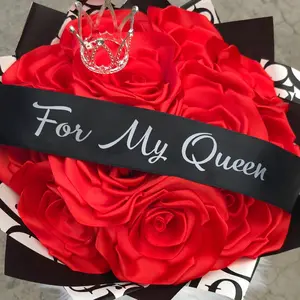Queen customize Ribbon with Red Eternal Rose Bouquet Gift Decor  Flowers Room Banners Decorative standing Bouquet