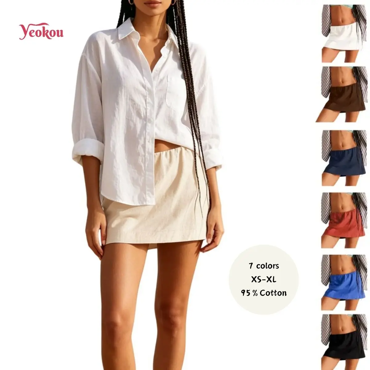 Yeokou Women's Cotton-Linen A-Line Athletic Skort - Mini Skirt with Built-in Shorts Casual Sporty Skort Tennis Skirt for Beach & Casual Wear Casual Sporty Skirt Sporty Sports Skirts summerwins travel essentials camping essentials