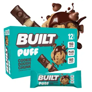 Official BUILT Bar, Puff Protein Bar Snack, Cookie Dough Chunk, Protein Packed Snack, Collagen, 160 calories, Not Gluten Free, 12 Count Box