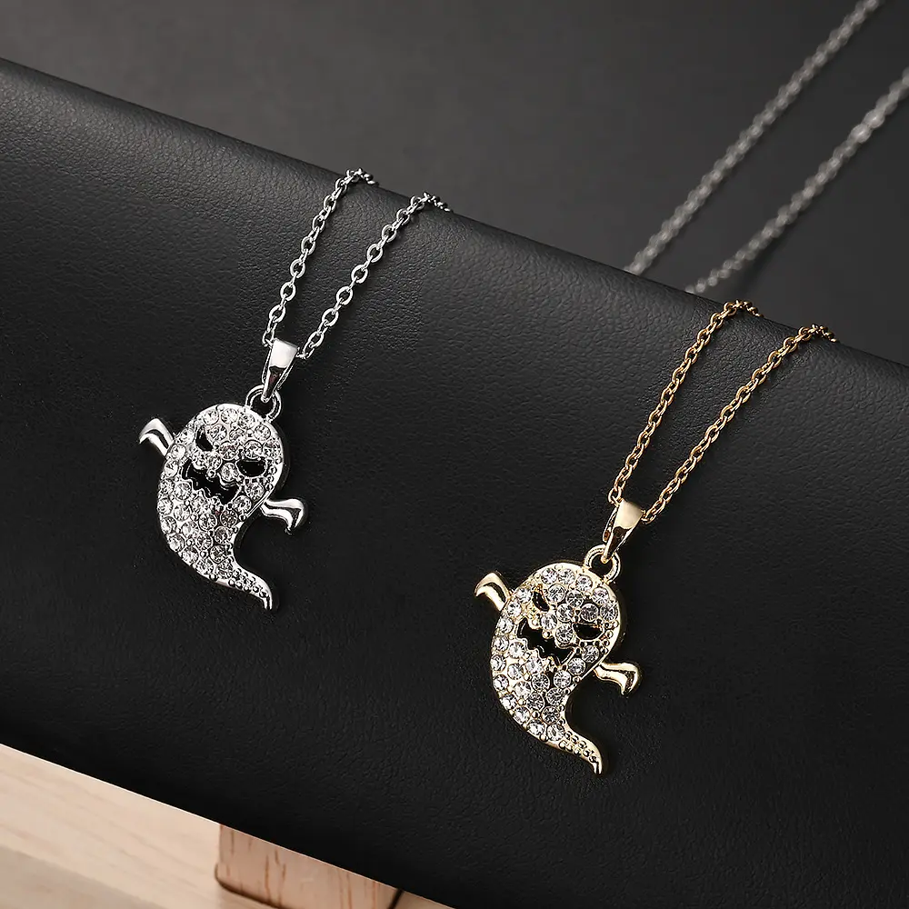 Halloween ghost necklace female, funny trend collarbone chain ins wind stainless steel pendant jewelry