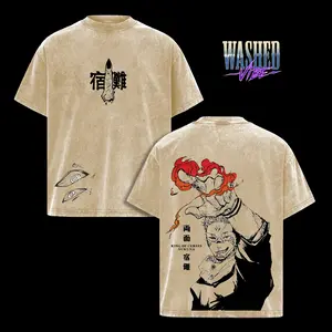 Retro Heavy Limited Vintage Sukuna - Jujutsu Kaisen Washed Oversized Graphic Tee - Unisex T-shirt - Hoodie, JJK Double Printed T-Shirt, Heavyweight Cotton Unisex Streetwear Top, Gym Pump Cover, Summers Outfits, Gift for Anime Fans