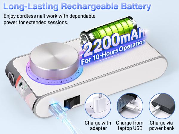 Electric Nail Drill 30000 RPM Brushless Motor, Rechargeable Professional Nail File with Battery & LED Display, Quiet Low-Vibration Nail Drill with 12 Bits for Manicure & Pedicure