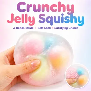 [HOT 2026] 3 Bead Crunchy Jelly Squishy Toy, Translucent Squeeze Stress Ball, Soft Sensory Fidget ASMR Toy for Kids Adults