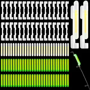 200PCS Mini Green Fishing Glow Sticks Rod Tip Bulk Fishing Float Accessories for Night Fishing with 40 PCS Attachment Clips