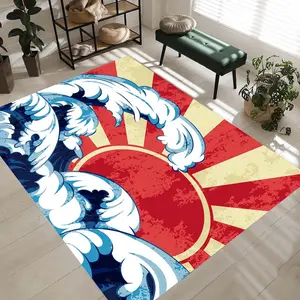 Japanese Wave Rug, Rising Sun Carpet, Ukiyo-e Art Mat, Great Wave Decor, Samurai Style Rug, Vintage Style Japan, Aesthetic Floor Mat
