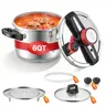 【Fallpicks】VEVOR 6.3Qt Stainless Steel Pressure Cooker - 6L Stovetop Cookware with 3-in-1 Design, 1-Hand Lock, Steam Rack, Tempered Glass View Lid, 3 Settings, High-Pressure Efficiency, Even Heat, Quick-Clean Polished Interior (Up to 100 kPa), Pressure Co