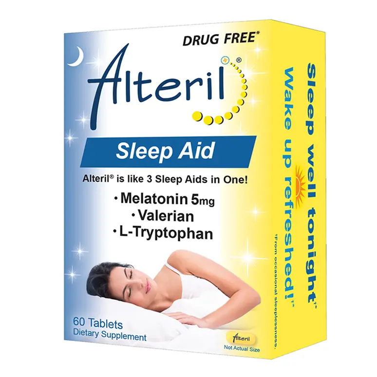 Alteril Sleep Aid 60 Count Tablets with Melatonin 5mg Valerian & L-Tryptophan Drug Free Dietary Supplement