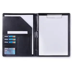 Portfolio Binder, A4 Size Padfolio for Women and Man, Washable Leather Binder, Resume Portfolio Organizer, Black Clipboard Folder  in Business Meeting, Interview,etc.