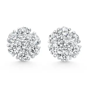 F/VS 3.60Ct Diamond Cluster Pave Studs Screwback Earrings 14k Gold Lab Grown