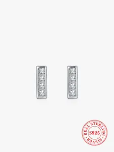 925 Sterling Silver Simple Rectangle Stud Earrings, Fashionable Rhinestone Decor Earrings for Women & Girls, Trendy All-match & Exquisite Jewelry for Birthday Gift