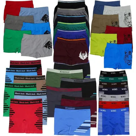 ToBeInStyle Men's Pack Of 6 Randomly Selected Seamless Boxer Briefs Elastic Fabric Menswear Classic