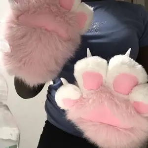 Plush Cat Paw Gloves - Ultra Soft Faux Fur Animal Claw Mittens | Adorable 3D Paw Pad Design | Warm Cozy for Cosplay, Winter & Gifts (Multiple Colors)