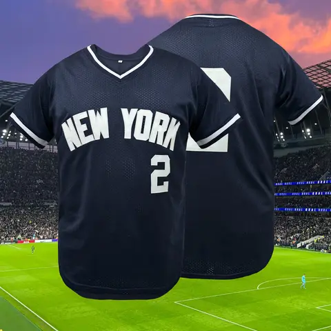 Men's Letter & Figure Patched Contrast Trim Mesh Breathable Baseball Jersey, New York Stitched, Loose Casual V Neck Short Sleeve Baseball Top for Daily Wear, Sports Top for All Seasons, Sports Clothes