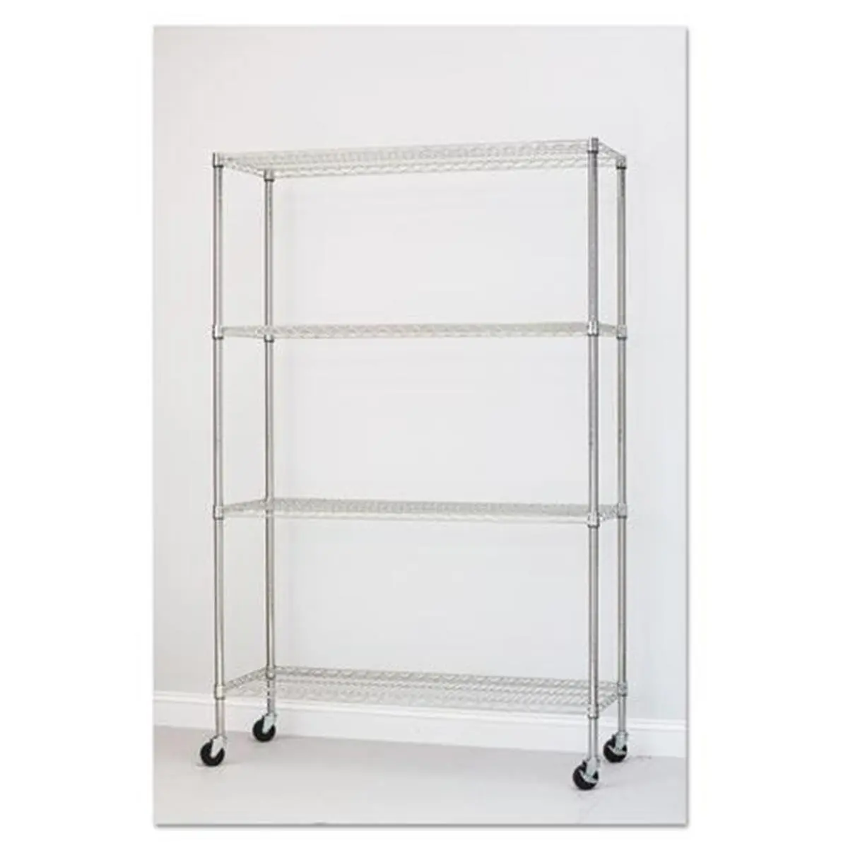 ALE1SW604818SR Heavy Duty Adjustable Steel Wire Shelf Unit with Casters - 4-Tier Interlocking Stackable Kit Shelving & Storage, Home Organizer