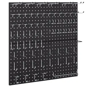 INCLY 100 Packs Black Pegboard Wall Organizer Kit, 24x24 Inch Metal Pegboard Panels Utility Tool Organizer with Hooks & Paper Towel Holder, Pegboard Storage System for Garage Workbench Shed