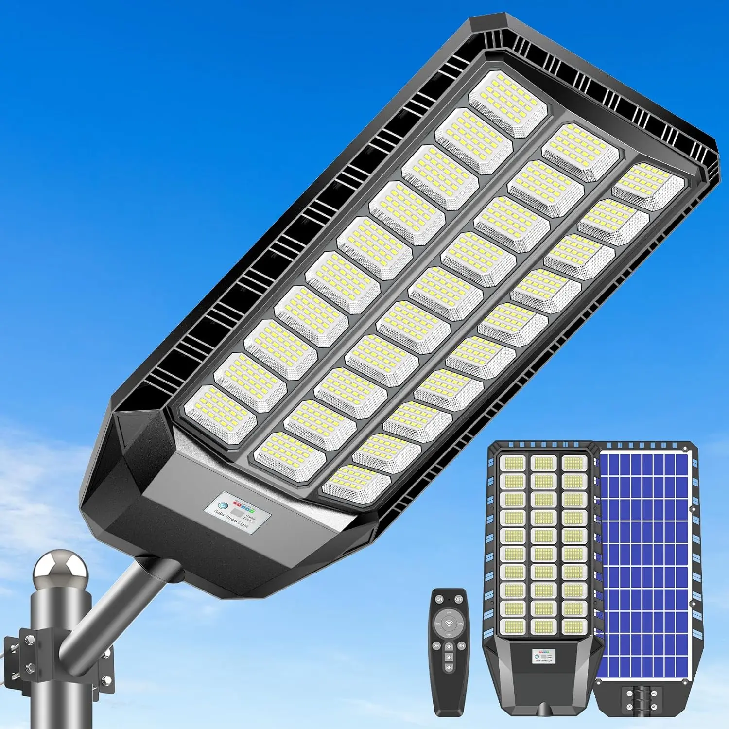 Solar Lights Outdoor 9000W, Commercial Grade Street Lights for Outside, Solar Parking Lot Lights,  LED  Flood Light Motion Sensor with Remote Control, LA078W, 1 Pack