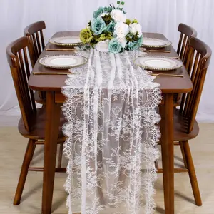 30x120 Inch White Lace Table Runner - Rustic Boho Party Table Linen for Wedding, Christmas, and Special Events
