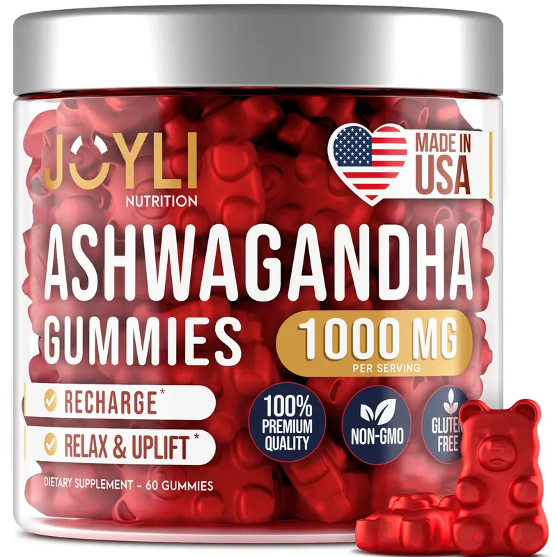 JOYLI Nutrition Ashwagandha Supplement Gummies with Vitamin C & Zinc, Supports Stress Relief, Focus & Memory - 60 Vegan Gummies Chewable Supplement Daily Supplement